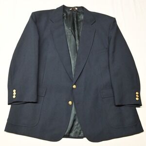 Vtg Alexander Lloyd USA Made 52R Navy Blue Hopsack Gold Button Blazer Sport Coat